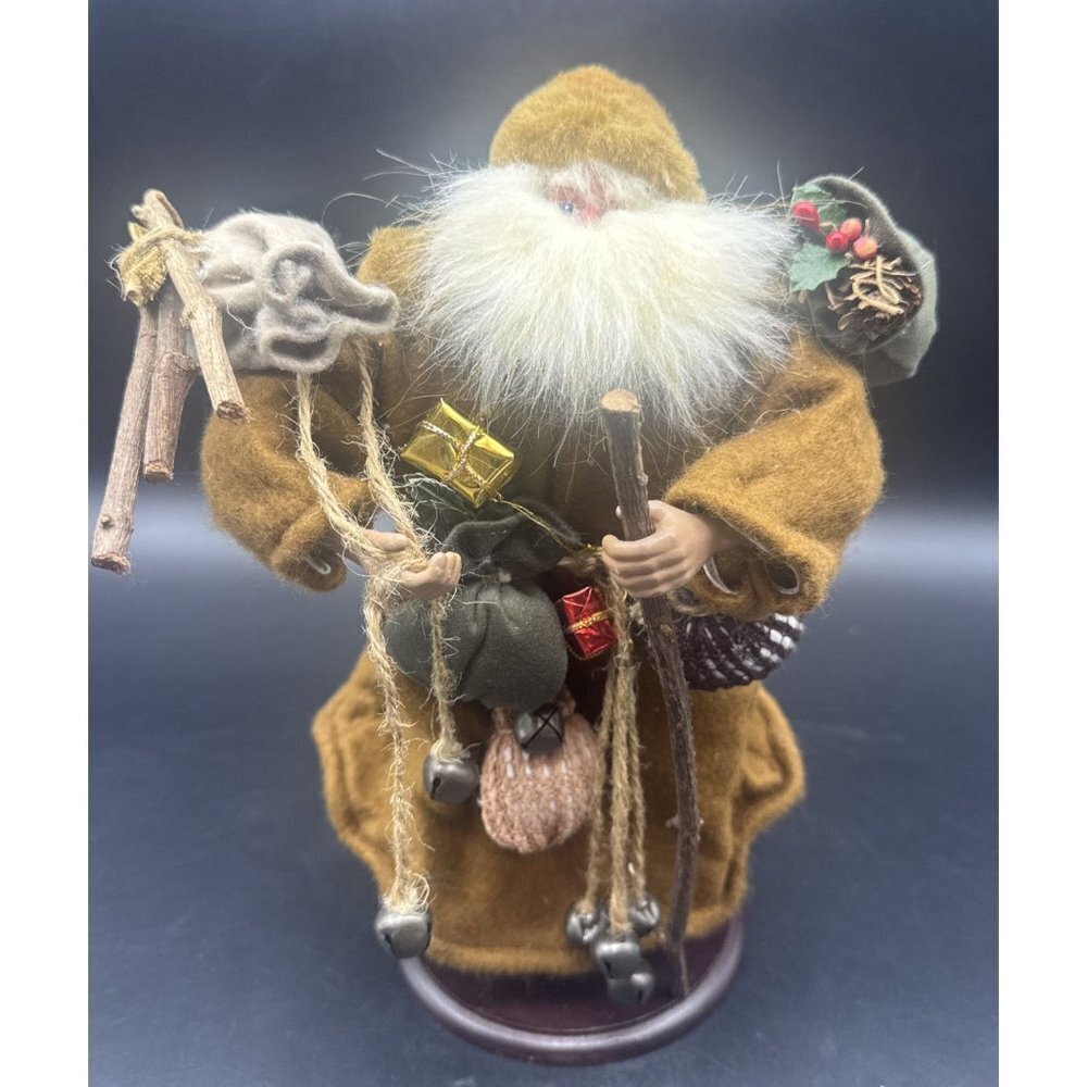 VTG Old World Primitive CHRISTMAS SANTA Claus Sticks‎ Jingle Bells Gifts 12”